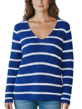 Banana Republic Blue White Stripe V Neck Sweater Knit Pullover XS